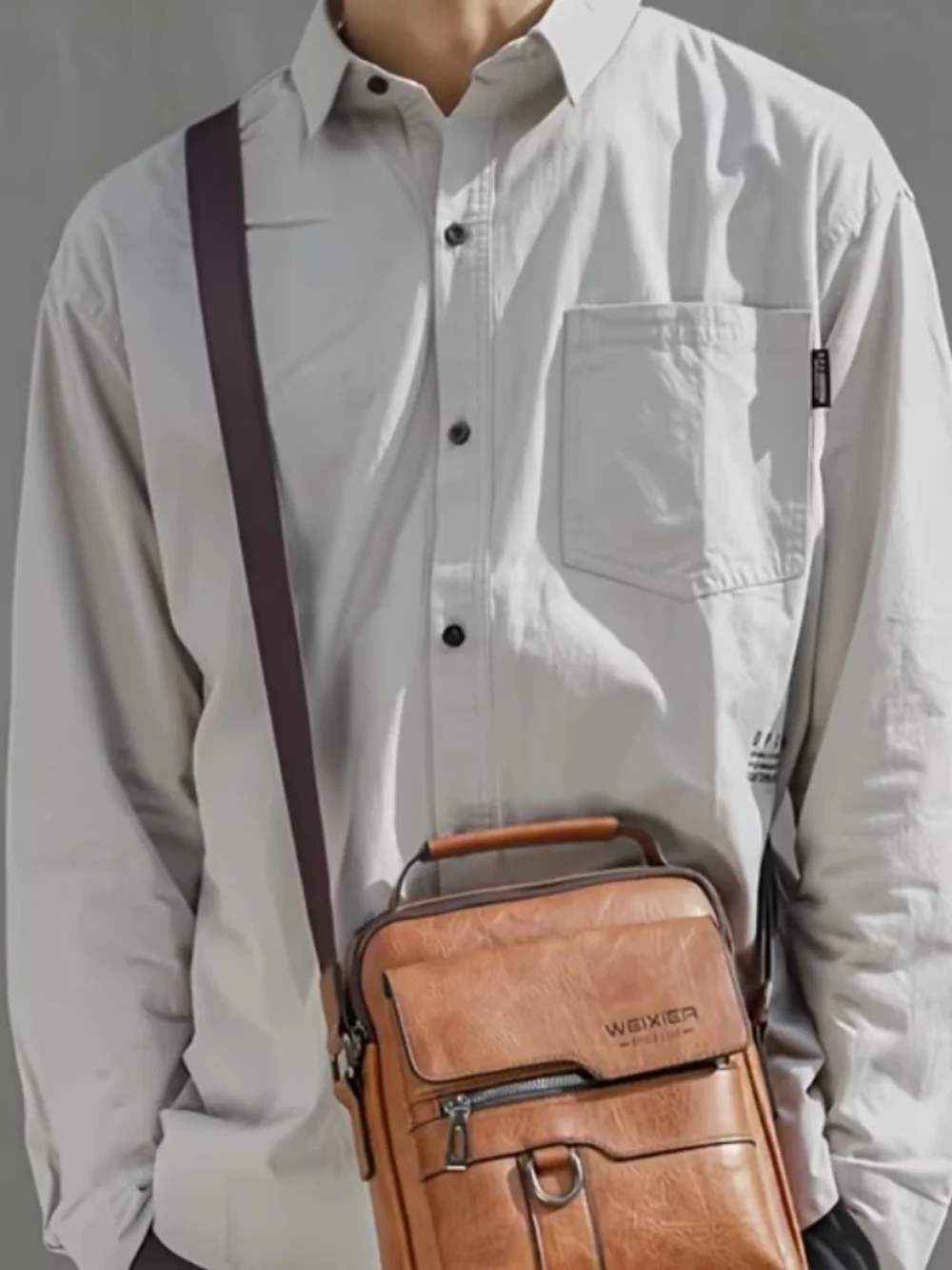 Tan Leather Crossbody Bag for Men